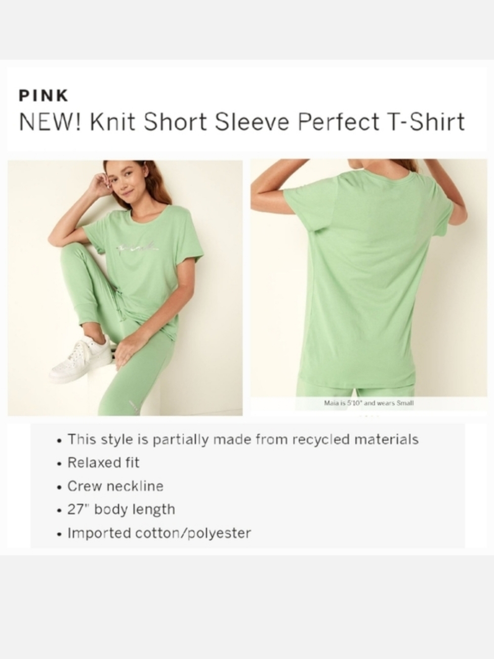 Victoria's secret pink knit short sleeve perfect t-shirt LARGE